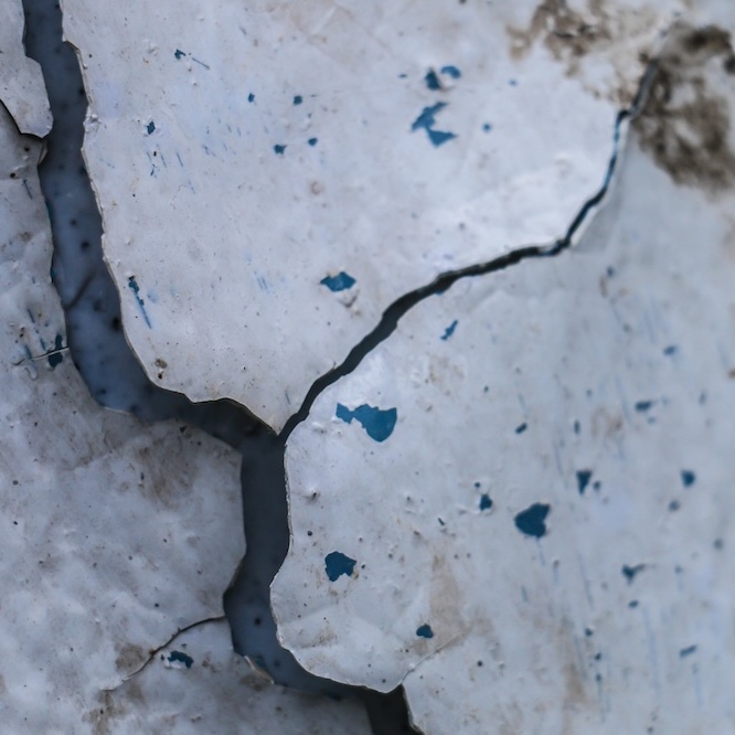 A close-up view of a slab leak